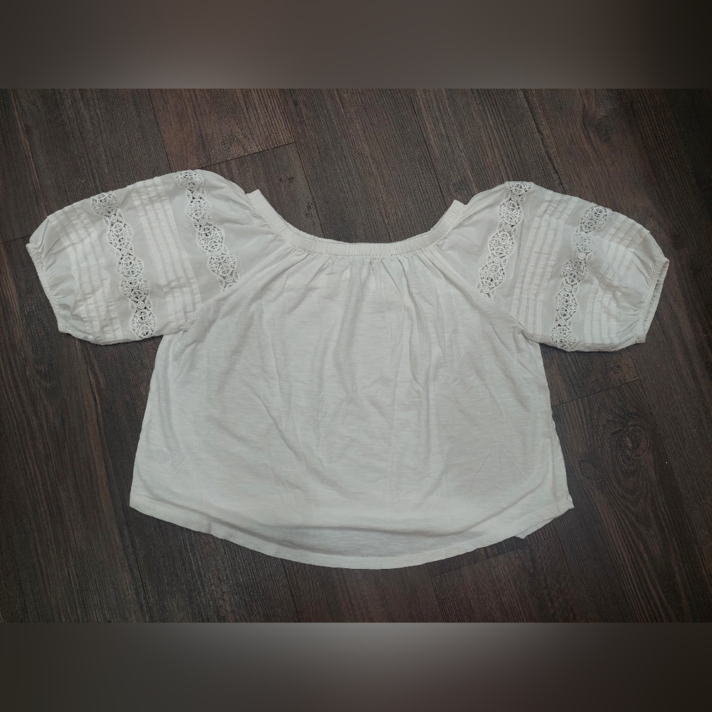 Loft Off the Shoulder Balloon Short Sleeve Cropped Womans Top Coquette Milkmaid